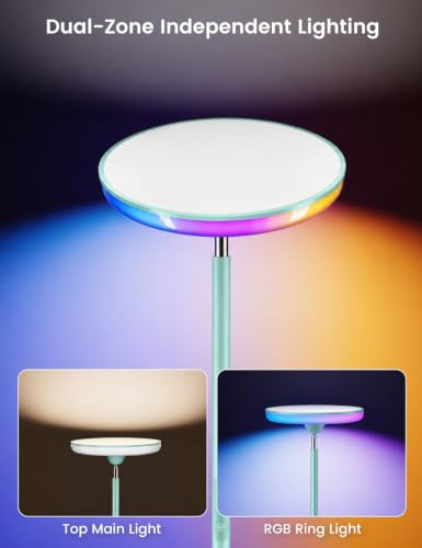 Image of UFO LED Torchiere Floor Lamp with RGB Ambient Light, 42W 3700LM Bright Dimmable Sky Lamp,71in Modern Tall Standing Lamp with Remote Touch Control&Timer,for Living Room Bedroom Office Gaming Room,Blue