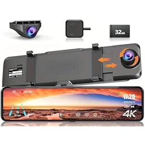 JOMISE 4K Mirror Dash Cam, 11″ Rear View Mirror Camera, 2160P Rearview Mirror Backup Camera, Mirror Dash Cam Front and Rear, IPS Touch Screen, Type-C Connector, Parking Monitor, with 32GB Card -G814