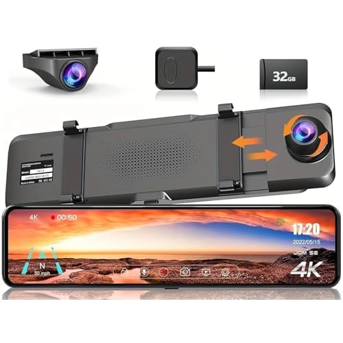 JOMISE 4K Mirror Dash Cam, 11″ Rear View Mirror Camera, 2160P Rearview Mirror Backup Camera, Mirror Dash Cam Front and Rear, IPS Touch Screen, Type-C Connector, Parking Monitor, with 32GB Card -G814