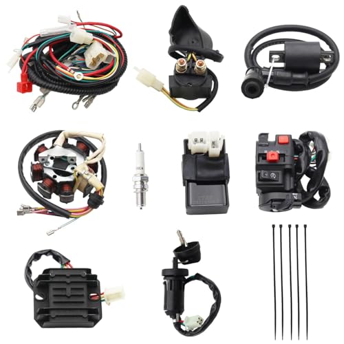 Image of PRO BAT ATV Quad Complete Electrics AC Wire Harness Kit with CG-8 Stator | 6-Pin AC CDI ATV Switch Ignition Coil Solenoid Relay Spark Plug for 150cc 200cc 250cc 300cc Zongshen Lifan Black