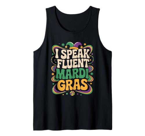 Hablo fluidamente Mardi Gras Retro Carnival New Orleans Trip Camiseta sin Mangas