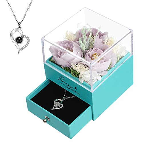 Mothers Day Preserved Flowers & Artificial Flowers Gifts For Women Birthday Blue Box Gifts For Mom From Daughter Valentines Day Special Design Gifts For Her Necklace For Girlfriend Taro Purple #TOP10