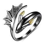 Daixiya Dragon Ring 925 Sterling Silver Adjustable Wrap Black Gold Dragon Rings Dragon Jewelry Gifts for Women Men