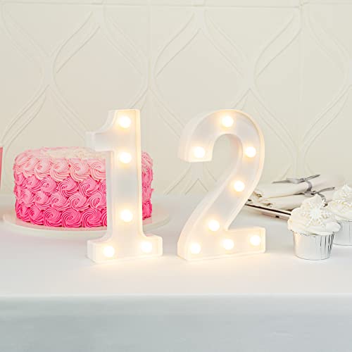 Image of Restaurantware Illumify 7.1 x 1.2 x 8.7 Inch Light Up Number 1 Durable Marquee LED Light - Number 2 Touchproof White Plastic Party Light Keyhole Slot For Parties Weddings Or Special Events