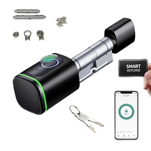Serratura Impronta Digitale Smart,Cilindro Biotech,Ip65,Con Due Schede,Due Set Di Chiavi,Con Bluetooth,Adatto Per Porte Da 35-60 mm(Nero)