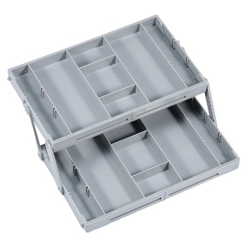 2/3 Tier Drawer Organizer Collapsible Drawer Organizer Tray, Expandable Junk Drawer Organizer, Multi Level Dresser Drawer Organizers Adjustable Storage Trays for Makeup, Jewelry (Single Row 2 Tiers)