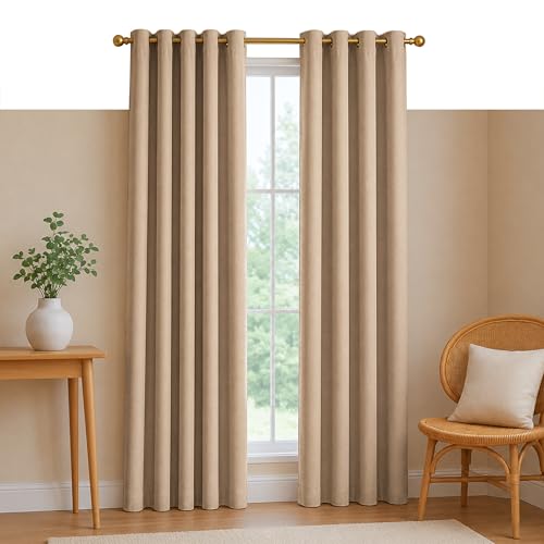 Native Fab Beige 100% Cotton Curtain Panels 54' W x 84' L, Light Filtering Window...