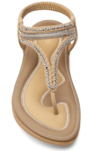 Image of UBFEN Womens Bohemian Flat Sandals With Back Strap Summer Beach Comfortable Bling