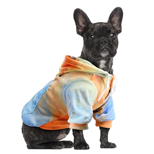 SlowTon Dog Hoodie Tie Dye - Warm Dog Sweater Hoodies with Pocket, Fall Winter Dog Coat Jacket Pet Outfit Puppy Hooded Sweatshirt Clothes for Small Medium Large Dogs Boy Girl (Orange, L)
