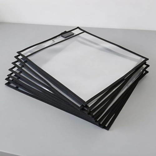 FONDOTIN 30 Szt. Sztuk Czarne PVC Wielokrotnego Użytku Suchego Ścierania Kieszenie Dokumenty Osłony Produkcyjne Bilety i Shop Floor Przezroczyste Odporne Wodę Etui Biurowe