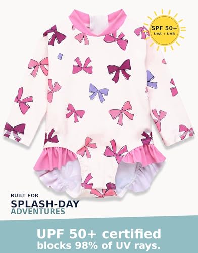 Image of VAENAIT BABY Girls One-Piece Swimsuit, UPF 50+ Long Sleeve Rash Guard, Ruffle Swimwear Infant & Toddler for 0-2 Years