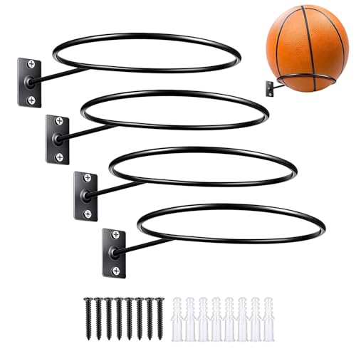 mimzemamz 4 Piezas Soporte Balon Futbol,Soporte Balones Robusto Metálico,Soportes Pelotas Futbol de Pared con Tornillos,Organizador Balones para Balone de Baloncesto,Fútbol y Voleibol (Negro)