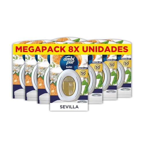 Ambipur Ambientador Para Baño, Elimina y Previede De Malos Olores En El Cuarto De Baño, Fragancia Naranja y Canela, Pack de 8 Unidades