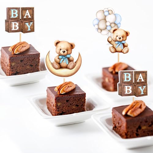 Cyodoos CYODOOS006 36 Pcs Baby Shower Bear Cupcake Toppers Selection Baby Bear Theme Baby Shower Decorative Supplies Jungle Animal Theme Baby Shower Birthday Party Cake Decorative Supplies Blue thumb #1