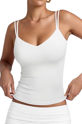 PINKMSTYLE Women Sexy V Neck Tank Top Sleeveless Double Lined Slim Fit Summer Double Spaghetti Strap Cami Going Out Tops