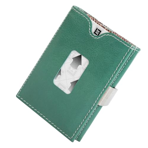 Image of LLH Leather Trifold Wallet - RFID Blocking with Stainless Steel Locking Clip Wallet, Minimalist Front Pocket RFID Blocking Credit Card Holder (Turquoise)