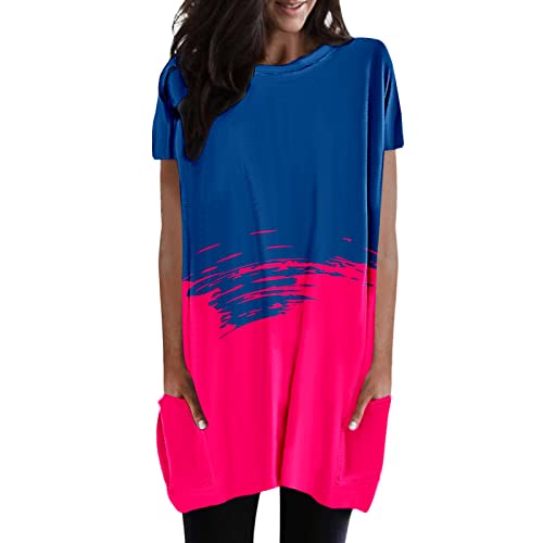 Blusas femininas de verão de manga curta com ajuste solto, casual, simples, cor lisa, gola redonda,