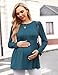 Ekouaer Womens Maternity Tops Long Sleeve Pregnancy Tunic Blouses Crew Neck Ribbed Shirts Pregnant Clothes Blue