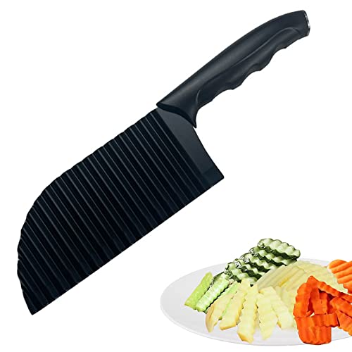 Crinkle Cutter, Potato Cutter, Stainless Steel Wavy Blade Vegetable Slicer, Handheld Chipper Chopper for French Fries, Veggies, Salad, Carrot and Onions, Cutting Tool Home Kitchen Chopping Knife