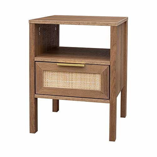 Decor Therapy Mesa Auxiliar Piper Pulgadas con cajón de Almacenamiento de ratán Decorativa, Madera, Nogal Claro, 20" (50,8 cm) Cover