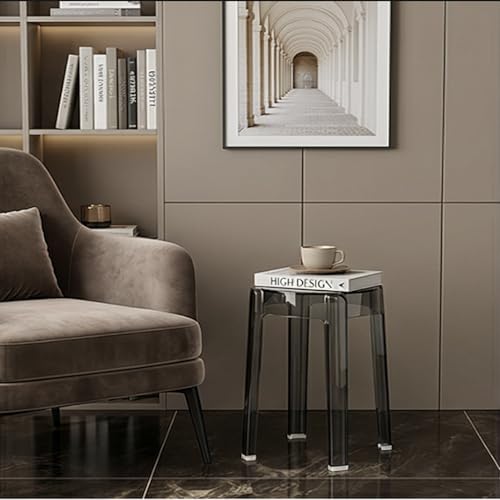 Image of The Artment your artistic apartment Smoke Grey Color CrystalNest Transparent Acrylic Stackable Round Accent Stool, Modern Side Stool for Living Room, Bedroom and Home & Office (Set of 6)