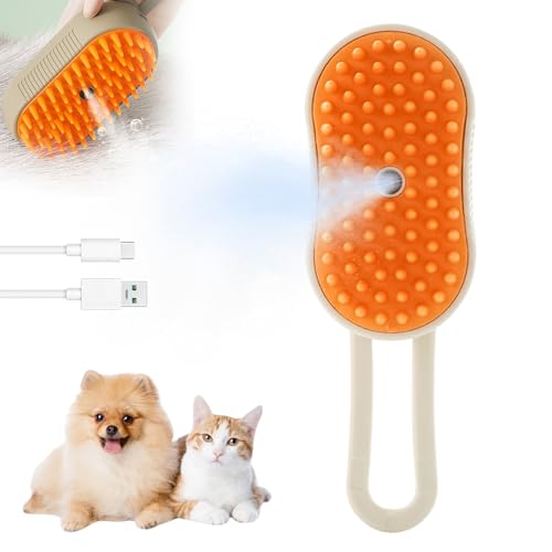 2025 Nuo Steamy Cat Brush a Vapore per Gatti e Cani, 3-in-1 Ricaricabile per la Cura Degli Animali Domestici per Capelli Lunghi Corti (Arancione)