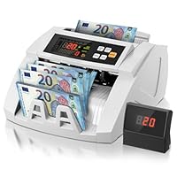 FOHERE Geldzählmaschine, Professioneller Geldzähler mit UV/MG/IR/DD Fälschungserkennung, 1100 Banknoten/Minute, LCD-Display, Wert- und Batch-Modus für Geschäfte, Banken und Restaurants