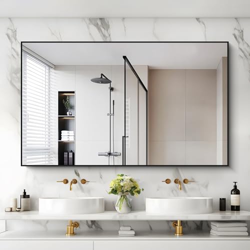 Image of COFENY Black Bathroom Mirror for Wall, 30x50 Inch Rectangle Mirrors with Metal Frame, Modern Vanity Wall Mirror Decor for Bathroom Living Room, Entryway Hangs Horizontal or Vertical