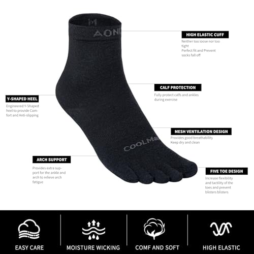 ADABOO Toe Socks, Running Five Finger Ankle Socks, 3 Pack Crew Socks Running Socks for Men, High Performance Athletic Socks2