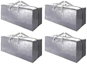 Cosy Family 4 Pack Heavy Duty Extra Large Moving Bags with Backpack Straps - Strong Handles & Zippers, Storage Totes For Space Saving, Fold Flat, Alternative to Moving Box (X-Large-Set of 4, Silver)