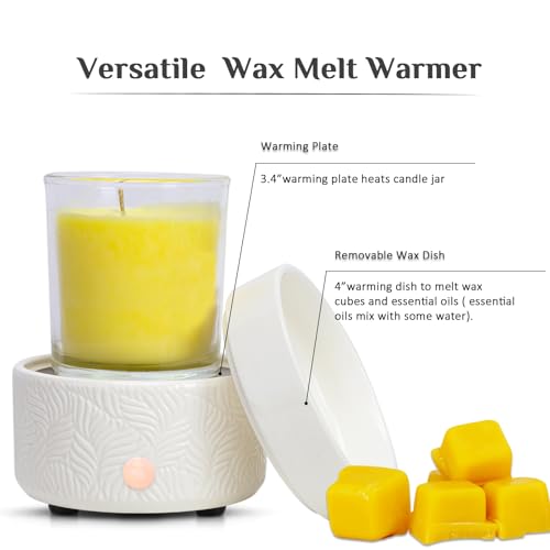 Electric Wax Melts Candle Burner - Bobolyn Ceramic Wax Melts Warmer 3-in-1 Scented Candle Wax Melter Electric Fragrance Essential Oil Burner Aromatherapy Home Office Bedroom Gifts - Embossed Leaves - Image 5