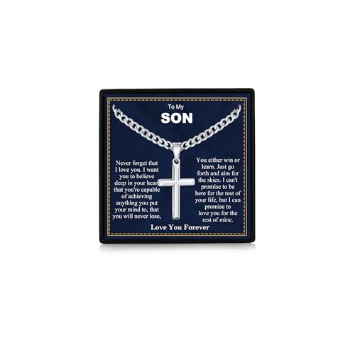 Rajputana Gifts for Boys Cross Necklace Boy Silver Cross Chain Necklace Stainless Steel Chains for Son Graduation Confirmation Gift for Teenage Boy