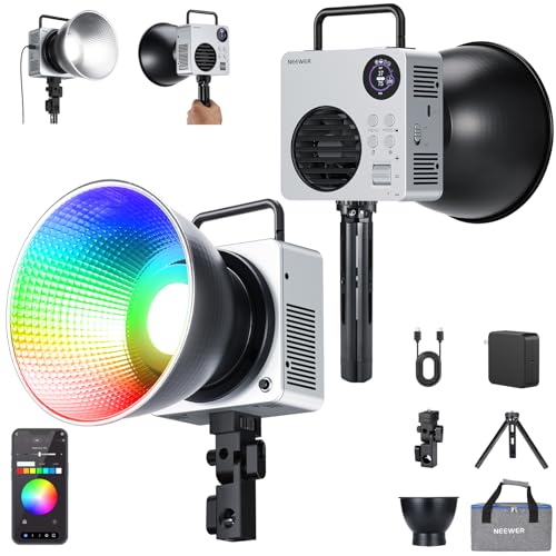 Image of NEEWER RGBWW HB80C LED Video Light with 80 W and 72 Wh Battery, 100 W PD Fast Charger, App Control, 2.4 G, 10400 Lux /m, 2500 K-7500 K, Mini RGB Tree Mount, Studio Recording, Continuous Light, HB80C