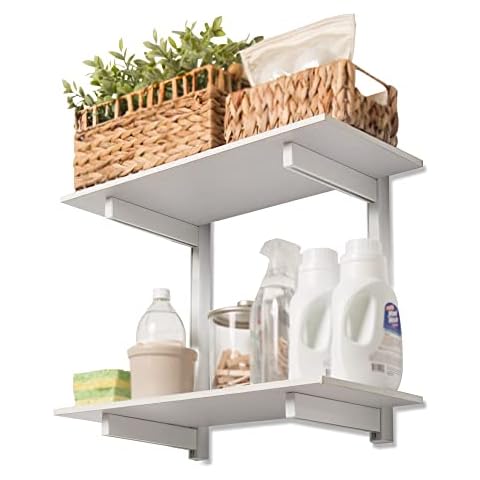 Delta Cycle & Home 2-Tier Floating Wall Shelves with Metal Brackets Set, White - 0.5” x 24” - Premium Wall Shelves for Laundry Room, Bedroom, Bathroom, or Office, Durable Shelf for Easy Installation Cover