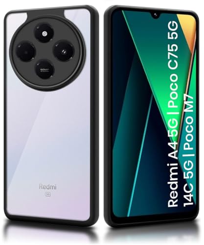 Image of WOW IMAGINE Shockproof Hybrid Back Cover for Redmi A4 5G | Poco C75 5G | 14C 5G | Poco M7 | Hard Slim fit Back Case | PC & TPU | Clear Transparent Case - Black