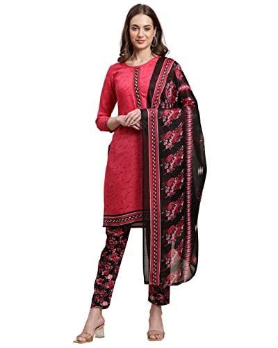 Rajnandini Indian Damen Kurta mit Hose und Dupatta, Baumwollmischgewebe, bedruckt, Rosa, rose, XX-Large Cover