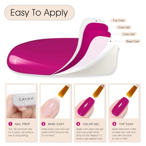 Image of CANNI 9ml Dark Hot Pink Gel Nail Polish, High Gloss UV LED Soak Off Gel