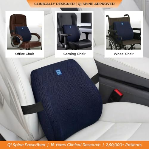 Image of Travel Plus Cushion for Lowerback Support | 5-Year Warranty | High Resilience (HR) Foam | for Lower Back Pain Relief and Spinal Alignment | for Flights, Car Seats, and Office Chair(Blue)