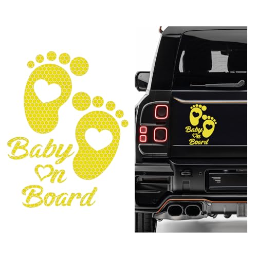 Image of Baby on Board Car Sticker, High Intensity Reflective Baby on Board Footprint Safety Warning Decal, Waterproof Kids on Board Baby in Car Feet Decal Sticker for Bumper (Yellow)