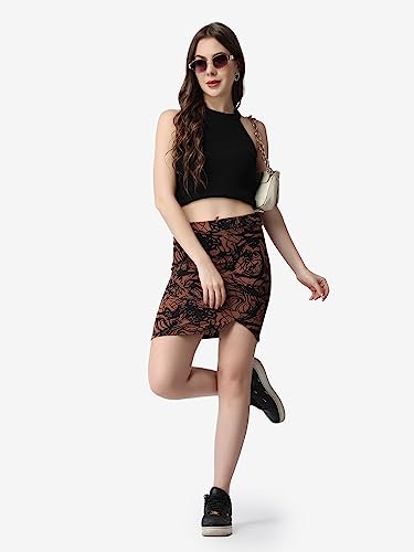 Image of POPWINGS Women Casual Pencil Slit Printed Skirt for Women | Summer Skirt for Women | Concert Slit Short Skit for Women