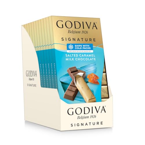 GODIVA Signature Salted Caramel Milk Chocolate Mini Bars 90g With Free Flavourito Kunafa Pistachio Chocolate Bar, 20g By Decadent Foods (Imported Turkey)