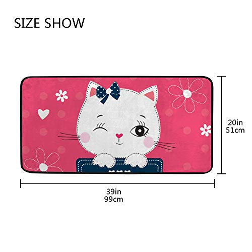Tapis de cuisine chat rose 100x50 cm antidérapant et imperméable lavable