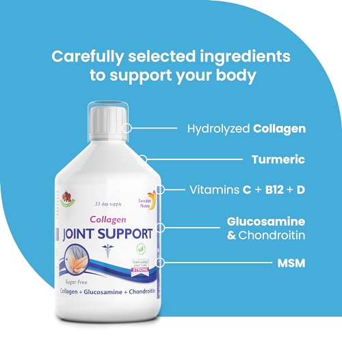Swedish Nutra - Joint Support Collagen - Packung mit 500 ml, 33-Tage-Vorrat | Beerengeschmack | mit Glucosamin & MSM | 100% natürliches Aroma, zucker- & glutenfrei | hohe Absorptionsrate