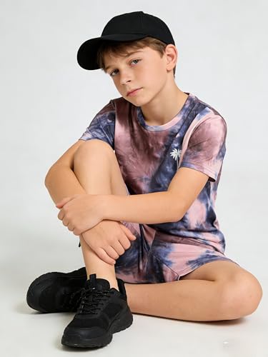 Image of Kid Toddler Baby Boys Clothes Tie-dye Palm Leaf Top 2Pcs Summer Shorts Set
