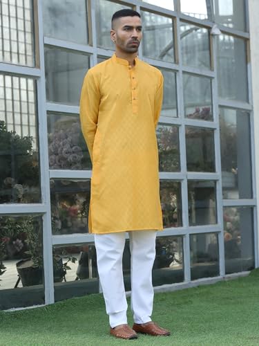 Image of KRAFT INDIA Men's Cotton Kurta Pyjama Set | Woven Design Traditional Ethnic Wear | Festive, Wedding & Casual Outfit | Comfortable & Breathable Fabric