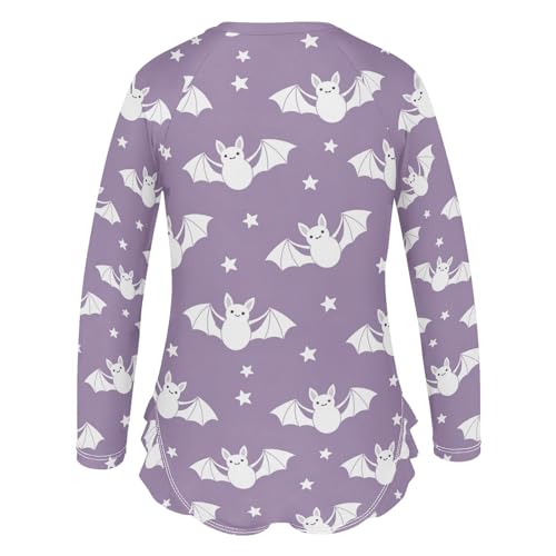 Cute Bats Flying Stars Girls Rash Guard Swimsuits Long Sleeve One Pieces Bathing Suit UPF 50+ Zipper Swimwear3
