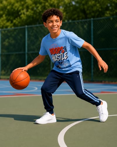 Image of Pro Athlete Boys Pants Set - 3 Piece Active Short Sleeve Graphic Tees Athletic Shorts and Jogger Sweatpants for Boys