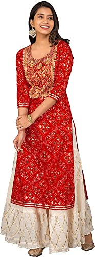 Image of HAWAMAHAL Women's Rayon Kurti, Pant Rayon Set Printed Design | Round Neck | 3 /4 Sleeve for Girls & Women-03