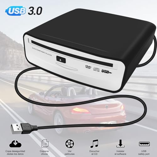 Tagtight CD/DVD Player Auto Extern, Tragbarer CD Player Auto Radio DVD Player mit USB-Anschluss, CD/DVD-Dish Box Player Stereoanlage, für Android Autoradio, Laptop & Fernseher, Universell