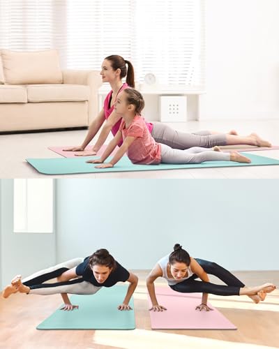 Image of Woanger 2 Pack Yoga Mats (72x24) 3 /8 Inch Thick Exercise Yoga Mat for Home Workout with Strap Non Slip Pilates Gym Supplies for Women Men(Pink, Green,Tpe)